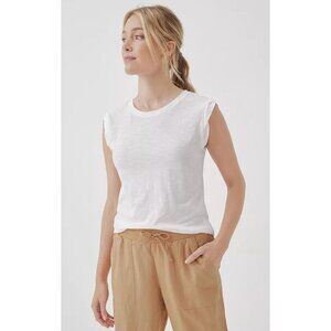 NWT PACT Organic Cotton Featherweight Slub Muscle White Tee-sz Large